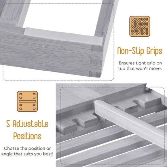 Expandable Bamboo Bath tub Caddy Gray - Picture 4 of 5